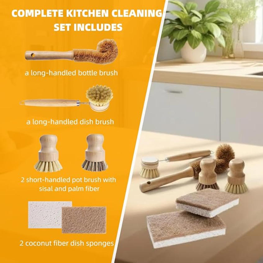 6 PCS Bamboo Dish Brush Set -  - Substrate Coconut Fiber review and price